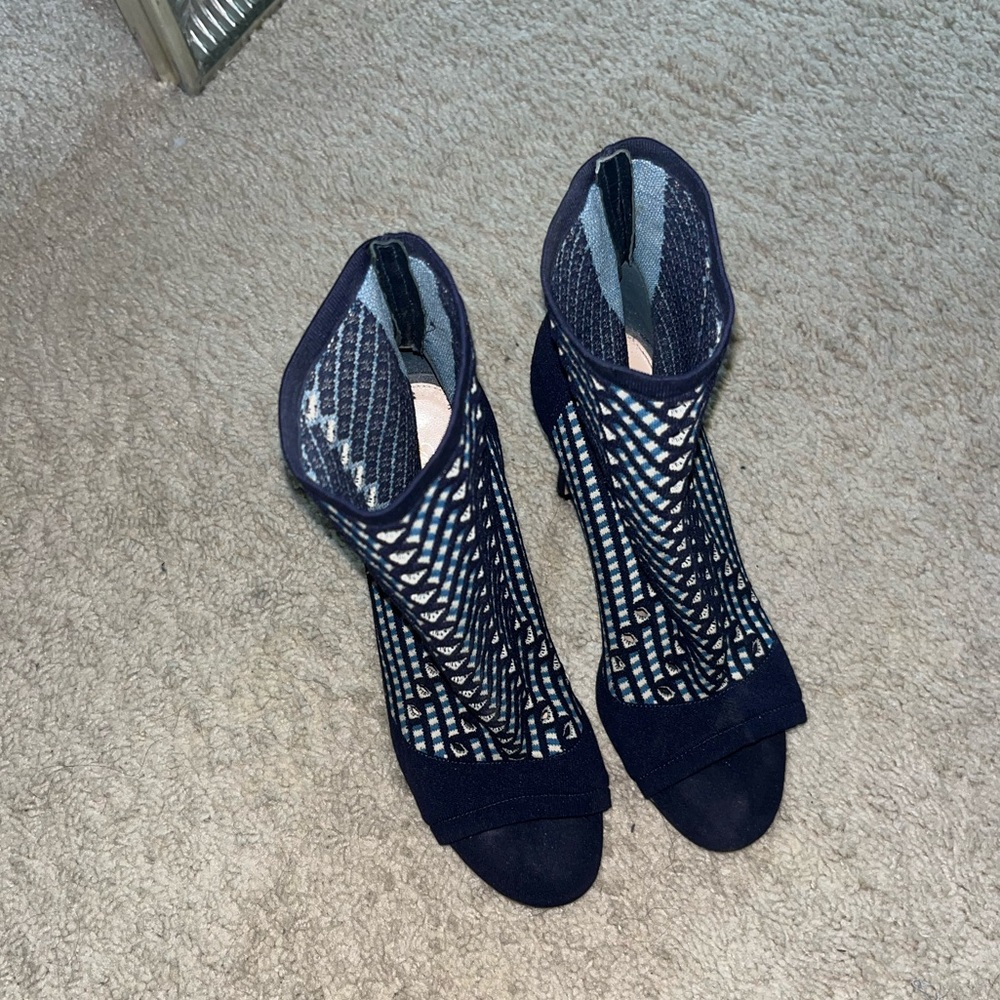 Blue sock like peep toe bootie